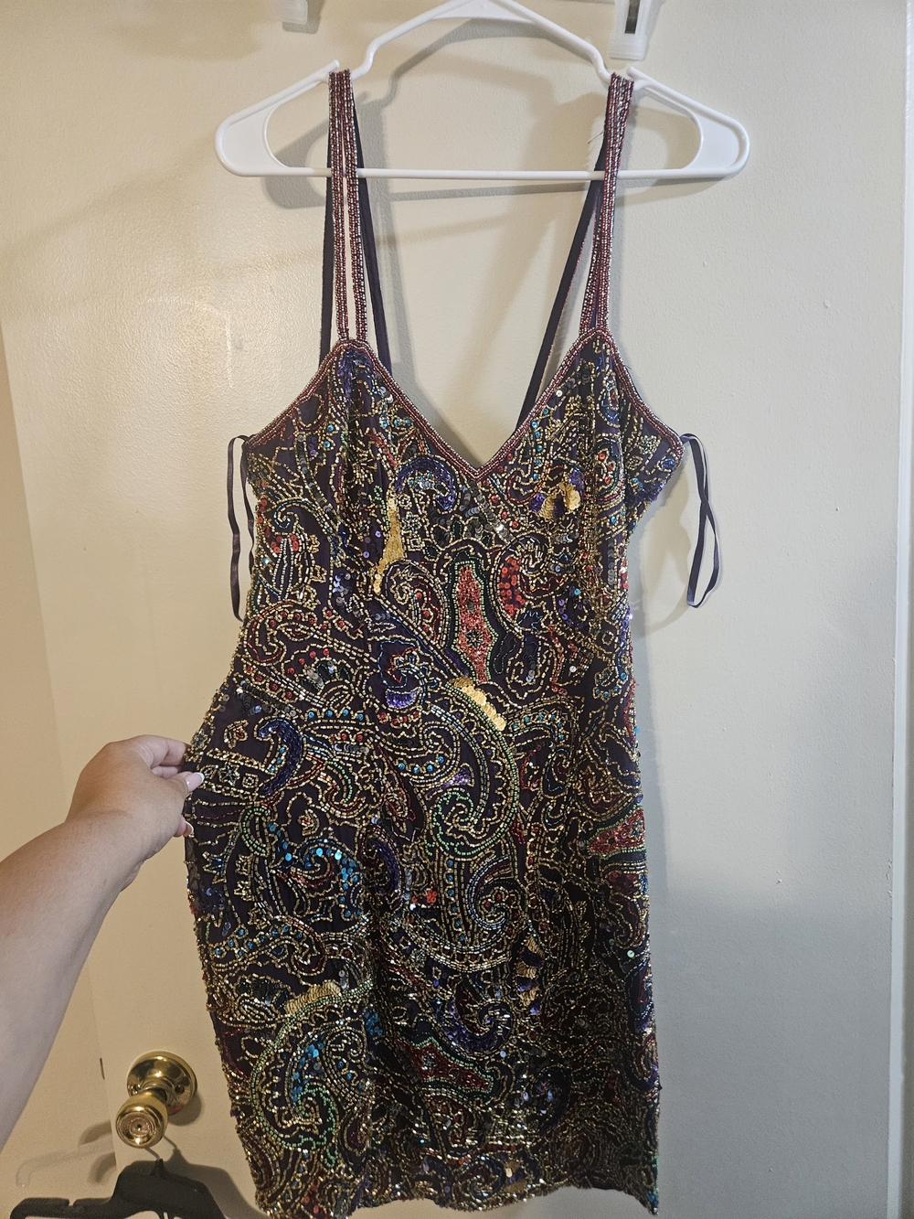 Vintage Beaded Embroidered Paisley Slip Dress - Multicolor